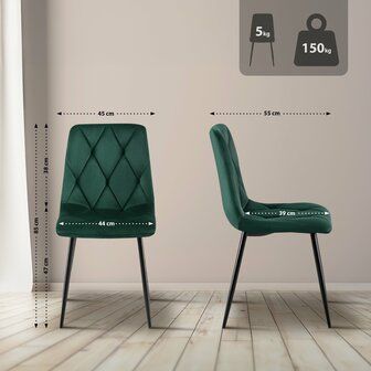 2-delige set eetkamerstoel Cloirtan fluweel, Groen