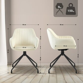 2-delige set eetkamerstoel Wilba fluweel, Creme