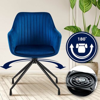 2-delige set eetkamerstoel Wilba fluweel, Blauw