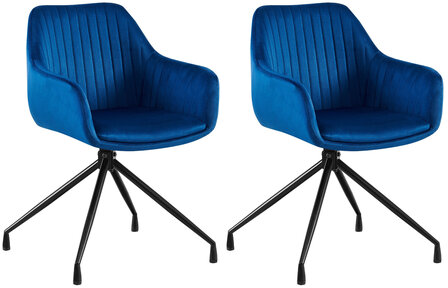 2-delige set eetkamerstoel Wilba fluweel, Blauw
