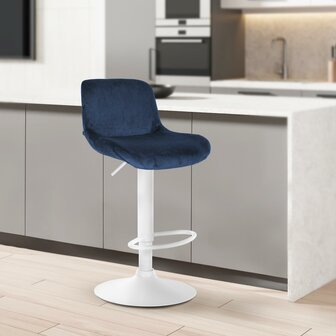 2-delige set barkrukken Silin Wit Fluweel, Blauw