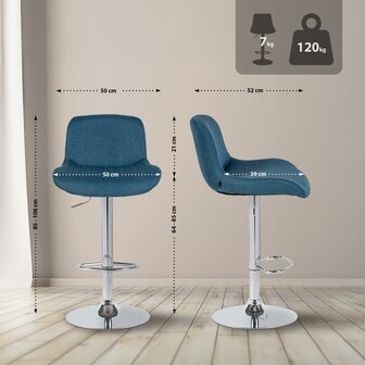 2-delige set barkrukken Silin Chroom Stof, Blauw