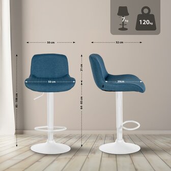 2-delige set barkrukken Silin Wit Stof, Blauw