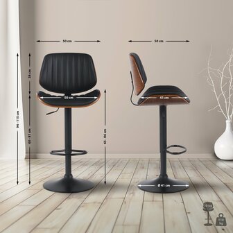 2-delige set barkruk Clowsan kunstleer zwart, Zwart