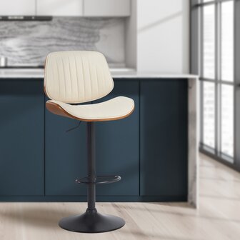 2-delige set barkruk Clowsan kunstleer zwart, Creme