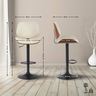 2-delige set barkruk Clowsan kunstleer zwart, Creme