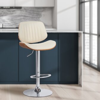 2-delige set barkruk Clowsan kunstleer chroom, Creme