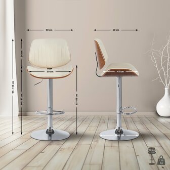 2-delige set barkruk Clowsan kunstleer chroom, Creme