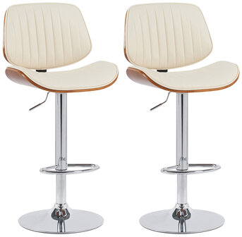 2-delige set barkruk Clowsan kunstleer chroom, Creme