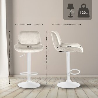 2-delige set barkrukken Silin Wit Fluweel, Creme