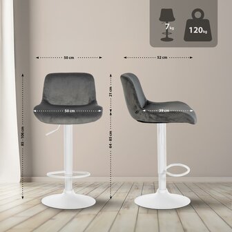 2-delige set barkrukken Silin Wit Fluweel, Grijs
