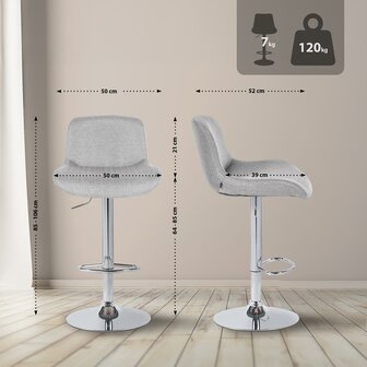 2-delige set barkrukken Silin Chroom Stof, Grijs