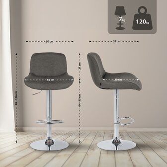 2-delige set barkrukken Silin Chroom Stof, Grijs