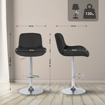 2-delige set barkrukken Silin Chroom Stof, Zwart