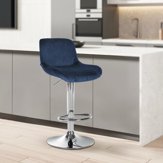 2-delige set barkrukken Silin Chroom Fluweel, Blauw