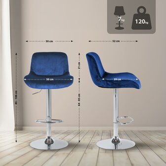 2-delige set barkrukken Silin Chroom Fluweel, Blauw