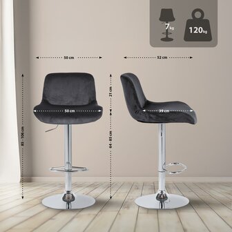 2-delige set barkrukken Silin Chroom Fluweel, Zwart