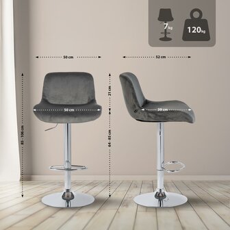 2-delige set barkrukken Silin Chroom Fluweel, Grijs