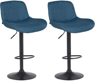2-delige set barkrukken Silin Zwart Stof, Blauw
