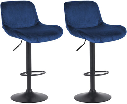 2-delige set barkrukken Silin Zwart Fluweel, Blauw
