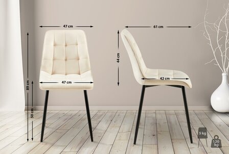 2-delige set eetkamerstoel Goffird fluweel, Creme
