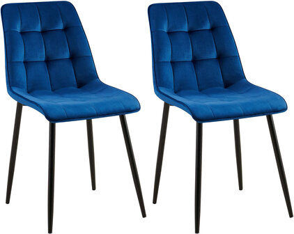2-delige set eetkamerstoel Goffird fluweel, Blauw