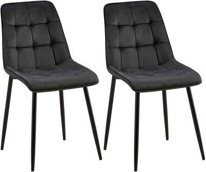 2-delige set eetkamerstoel Goffird fluweel, Zwart