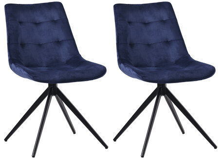 2-delige set eetkamerstoel Marne fluweel, Blauw