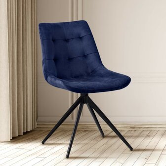 2-delige set eetkamerstoel Marne fluweel, Blauw
