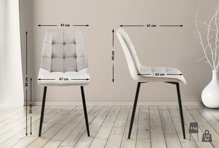 2-delige set eetkamerstoel Goffird fluweel, Grijs