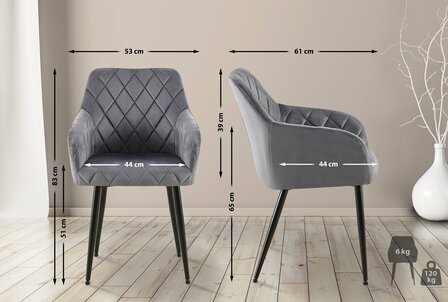 2-delige set eetkamerstoel Menott fluweel B, Grijs