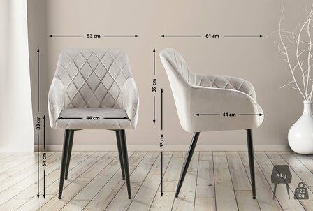 2-delige set eetkamerstoel Menott fluweel B, Grijs
