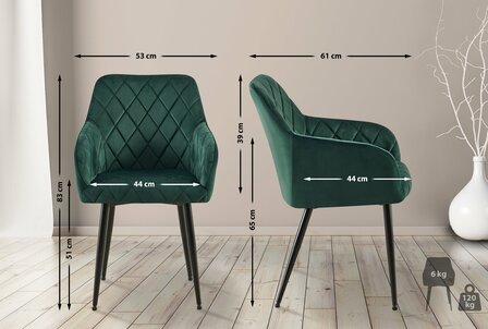 2-delige set eetkamerstoel Menott fluweel B, Groen