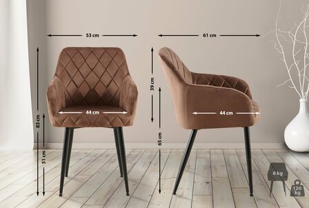 2-delige set eetkamerstoel Menott fluweel B, Bruin