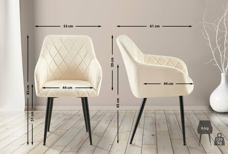 2-delige set eetkamerstoel Menott fluweel B, Creme