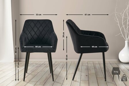 2-delige set eetkamerstoel Menott fluweel B, Zwart