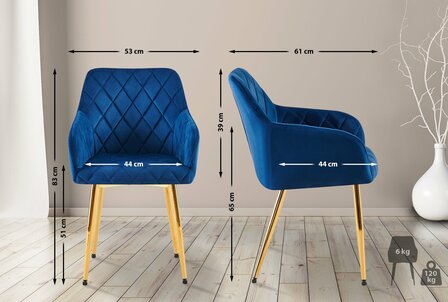 2-delige set eetkamerstoel Menott fluweel G, Blauw