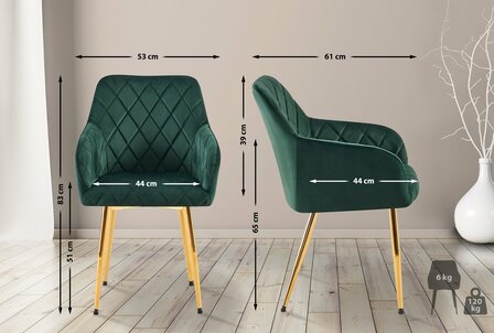 2-delige set eetkamerstoel Menott fluweel G, Groen