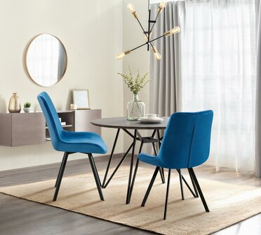 2-delige set eetkamerstoel Liwis fluweel, Blauw