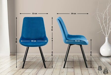 2-delige set eetkamerstoel Liwis fluweel, Blauw