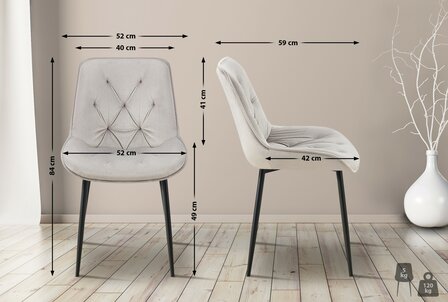 2-delige set eetkamerstoel Wellaca fluweel, Grijs
