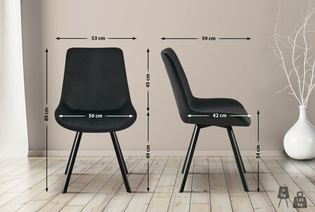 2-delige set eetkamerstoel Liwis fluweel, Zwart