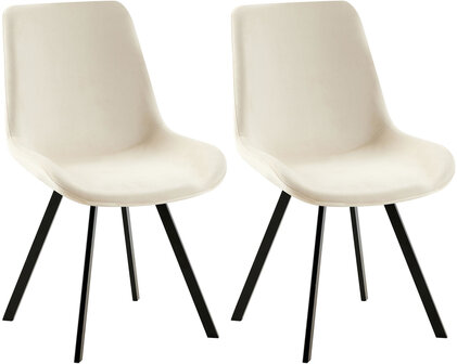2-delige set eetkamerstoel Liwis fluweel, Creme