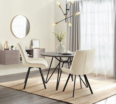 2-delige set eetkamerstoel Liwis fluweel, Creme