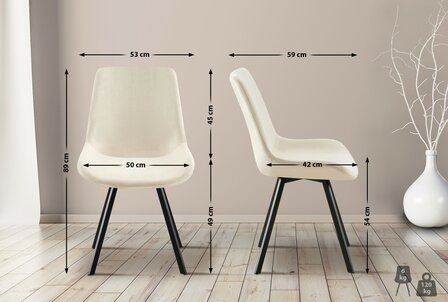 2-delige set eetkamerstoel Liwis fluweel, Creme