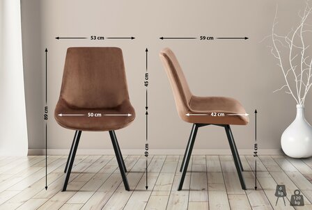 2-delige set eetkamerstoel Liwis fluweel, Bruin