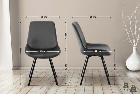 Set van 2 eetkamerstoelen Liwis Fluweel, Grijs