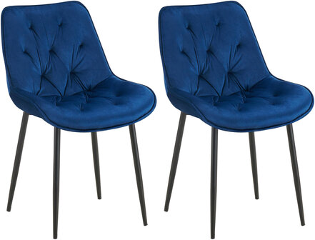 2-delige set eetkamerstoel Wellaca fluweel, Blauw