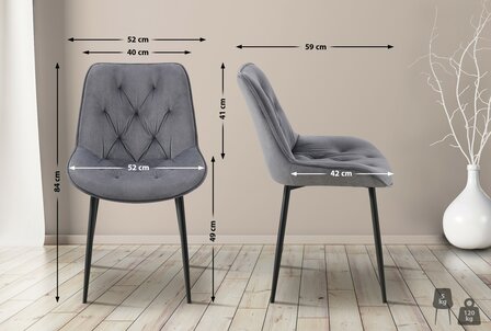 2-delige set eetkamerstoel Wellaca fluweel, Grijs