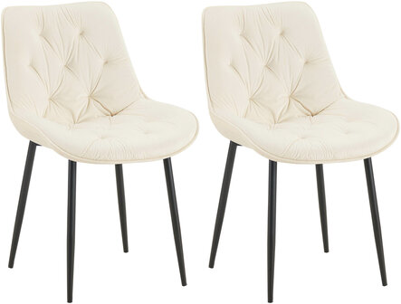 2-delige set eetkamerstoel Wellaca fluweel, Creme